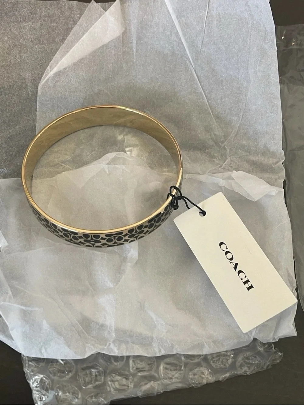 Coach Enamel logo gold tone Signature Bangle bracelet NWT